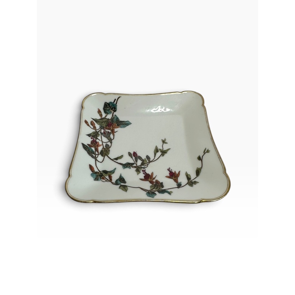 Haviland Limoges Trinket Dish Square Plate 7in White Floral Gold Gilt CFH